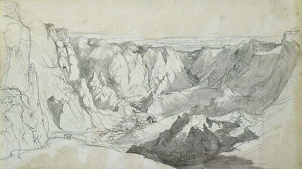 Carclase Tin Mine in Cornwall, c. 1810 (pencil with wash on paper)