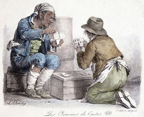 The card players, engraving by L. Boilly, circa 1820