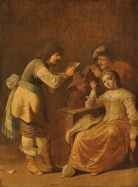 Card players with woman smoking a pipe, 1630-47 (oil on panel)