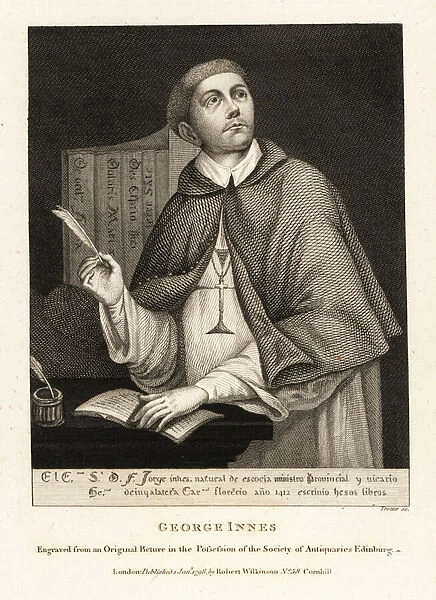 Cardinal George Innes, in white robes and scarlet cloak and cap, 1798 (engraving)