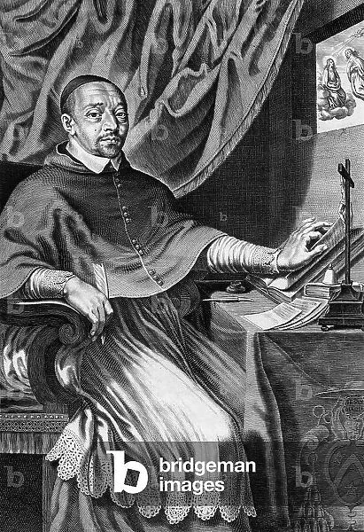 cardinal Pierre de Berulle (1575-1629) founder of oratory order, engraving par Michel Lasue cabinet des estampes religion XVII eme siecle