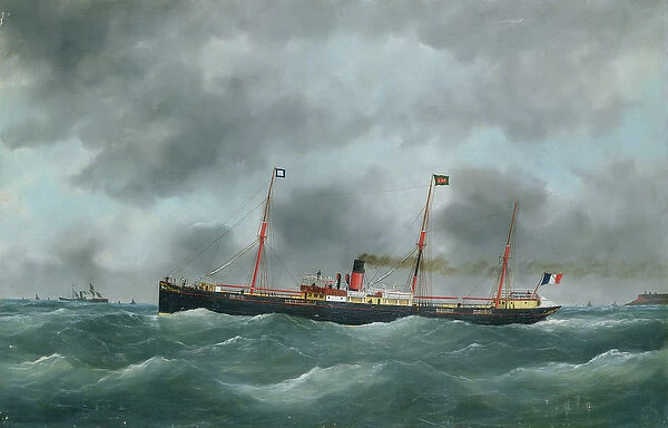 Cargo Steamship Flying the Flag of the Le Havre Peninsular Company (oil on canvas)