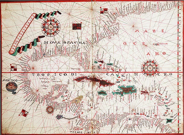 Caribbean and coasts of America, 1572 (vellum)
