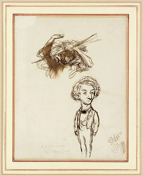 Caricature of Algernon Charles Swinburne, 1863 (pen, brown ink and wash on paper)