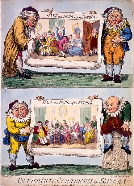 Caricature Ornaments for Screens, 1800 (hand-coloured engraving)