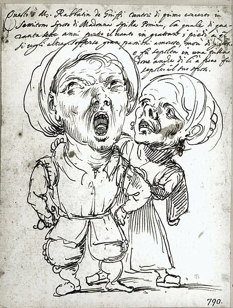 Caricature of Rabbatin de Griffi and his wife Spilla Pomina (pen and ink on paper) (photo