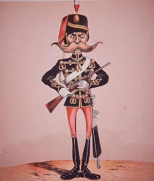Caricature of sentry of 11th Hussars, from Army and Navy Drolleries