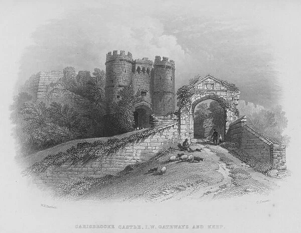 Carisbrooke Castle, Isle of Wight, Gateways and Keep (engraving)