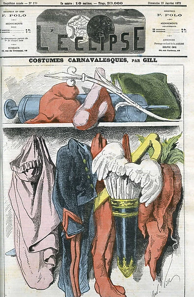 Carnival costumes, a gunner suit for Napoleon III, the Republican cap for Duvernois