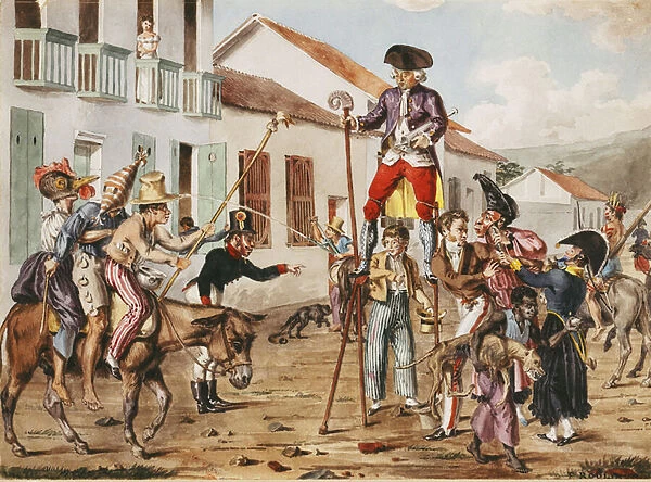 A Carnival Scene (with Medicine lampooned) in Bogota, Colombia, c. 1822-28 (watercolour)