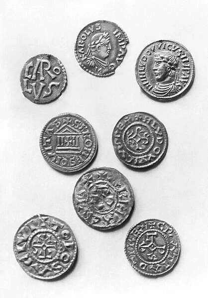 Eight Carolingian coins (silver) (b  /  w photo)