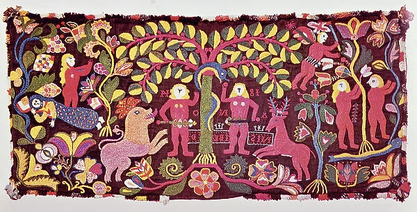 Carriage cushion cover depicting the Fall of Man, Creation of Eve and the Expulsion of Paradise