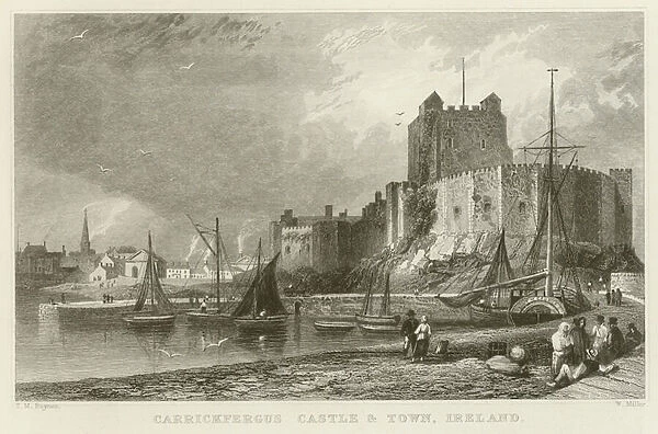 Carrickfergus Castle and town (engraving)
