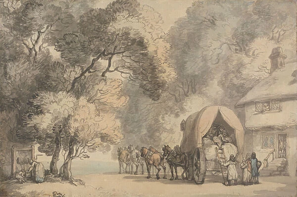 A Carriers Cart Outside an Inn, c. 1785-90 (pen & ink and w  /  c on laid paper)