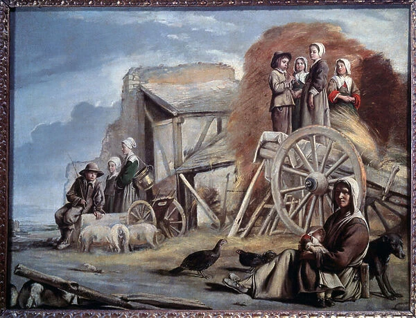 The cart or the return of hay - oil on canvas, 17th century