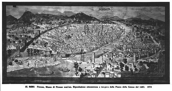 The Carta della Catena showing a panorama of Florence, 1490 (b  /  w photo)