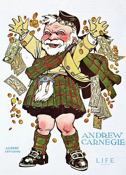 Cartoon of Andrew Carnegie from Life Magazine, 1905 (colour litho)