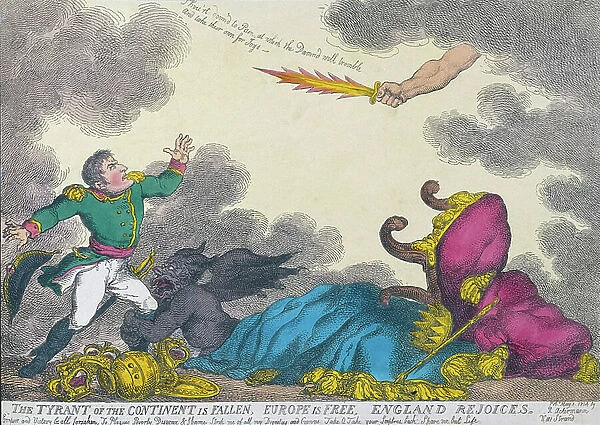 Cartoon celebrating Napoleon's abdication in 1814