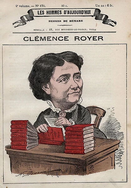 Cartoon of Clemence Augustine Royer 1830-1902 English feminist and advocate from
