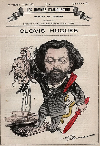Cartoon of Clovis Hugues (1851-1907) English poet, journalist