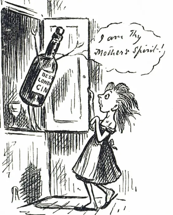 Framed Print : Cartoon commenting on the cheapness and availability of gin, 19th century