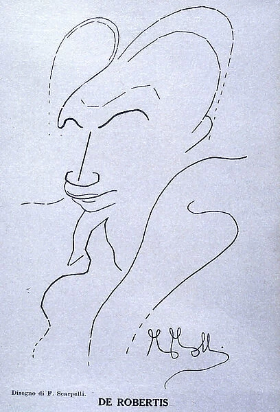 Cartoon depicting Giuseppe de Robertis (1888-1963) literary critic of the newspaper La 'Voce '(1914-1916), drawing by Filiberto Scarpelli (1870-1933). 7 / 03 / 1915