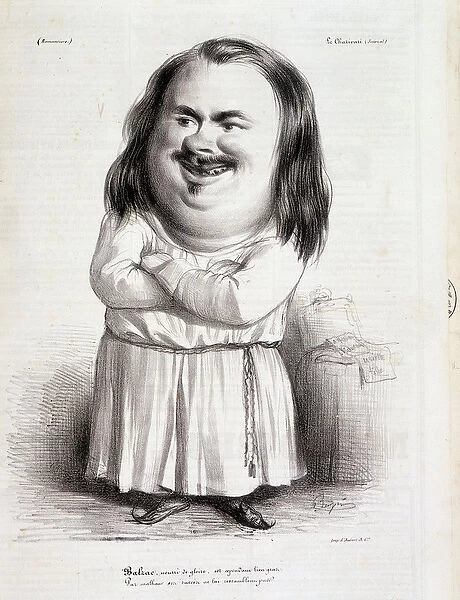 Cartoon by Honore de Balzac (1799-1850) and monk - in 'Charivari'