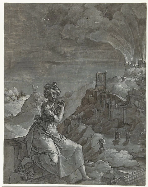 Cassandra mourns the downfall of Troy, 1550-55 (ink on paper)