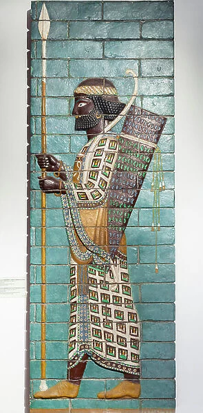 Cast of a relief depicting an archer, Persian art, kingdom of Darius I (multicoloured plaster)