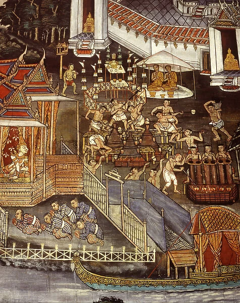 Casting of Buddha images during the Sukhothai era (wall painting)