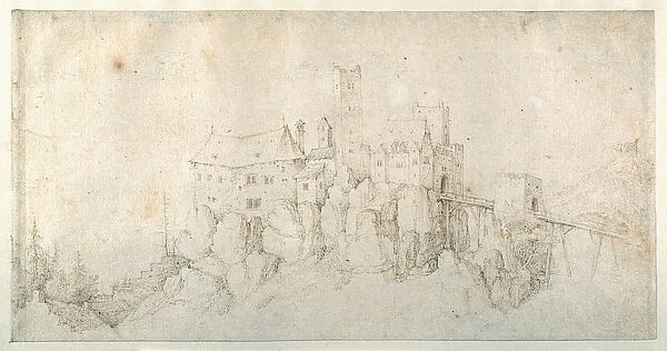 A castle on a crag (pen & brown ink on paper)