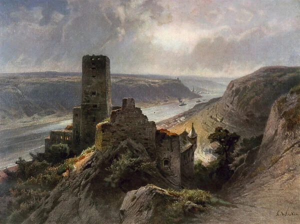 Castle Gutenfels (colour litho)