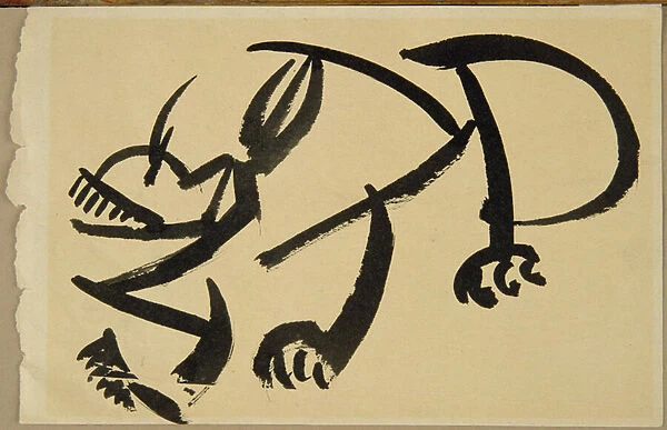 Cat about to pounce, 1913 (black wash on paper)
