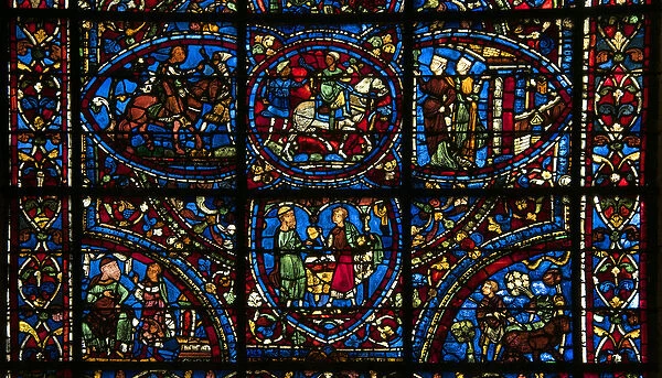 Cathedrale de chartres, stained glass: parable of the prodigal son detail