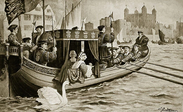 Catherine Howard is conveyed to the tower, illustration from Hutchinson's Story of the British Nation, c.1923 (litho)