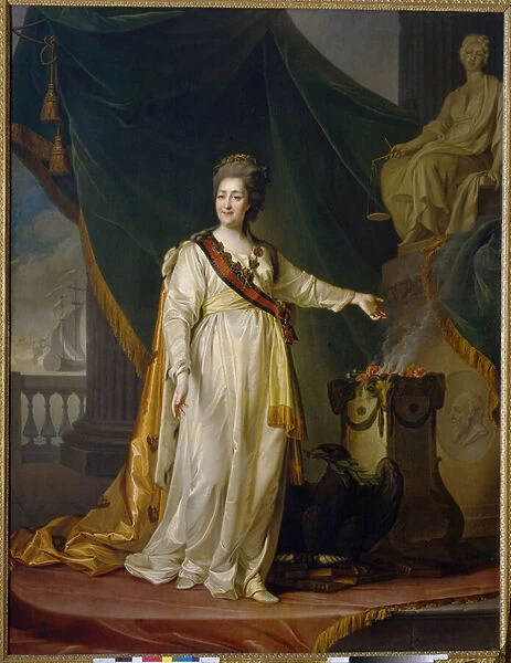 Catherine II (1729-1796) en legislatrice dans le temple de la deesse de la justice. (Catherine II as Legislator In The Temple Of The Goddess Of Justice). Peinture de Dmitri Grigorievich Levitsky (Levitski) (1735-1822), huile sur toile, 1783