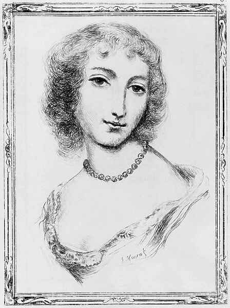 Catherine Leclerc du Rose aka Catherine de Brie (1630-1706) EdmeVillequin's wife, French comedian, in Moliere company, engraving (19th century)