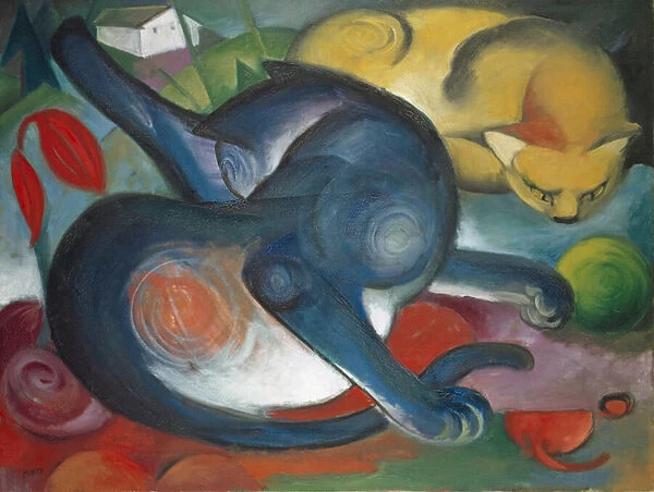Two Cats, Blue and Yellow, 1912 (oil on canvas)
