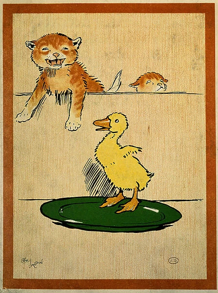 Cats et duck. Drawing by Cecil Aldin (1870-1935). Paris, Decorative Arts