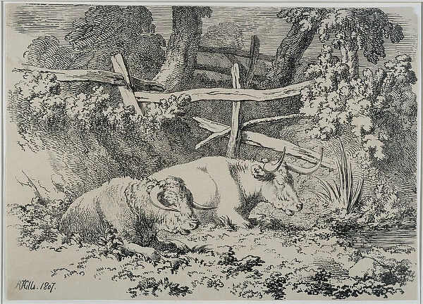 Cattle Resting, 1807 (pen & ink on paper)
