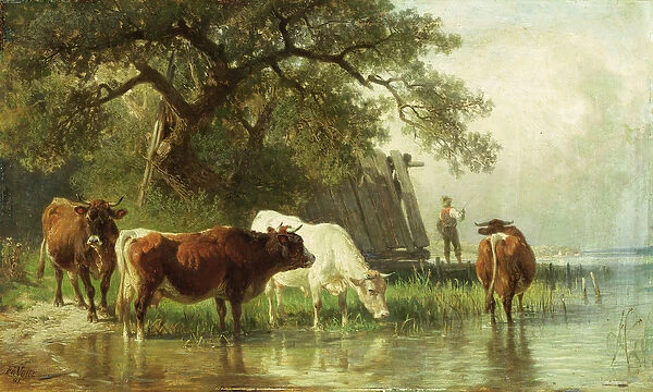 Cattle Watering in a River Landscape, 19th century