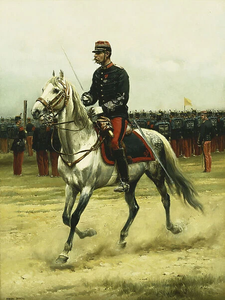 A Cavalry Officer Passing Troops, 1885 (oil on canvas laid down on board)