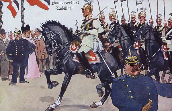 Cavalry on parade, German humorous military postcard (colour litho)