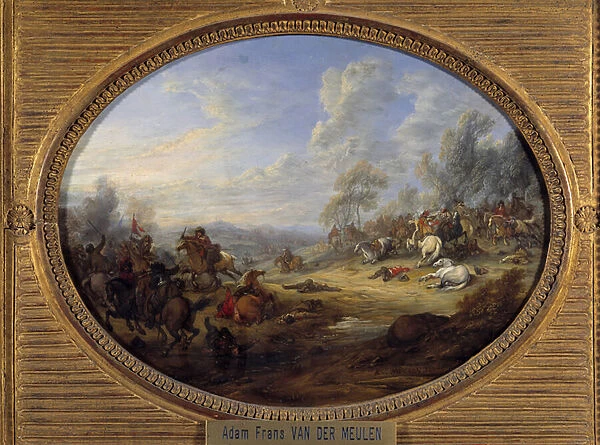Cavalry Shock A battle under the rule of Louis XIV. Painting by Adam Van der Meulen