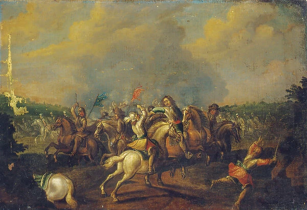 A cavalry skirmish (oil on canvas)