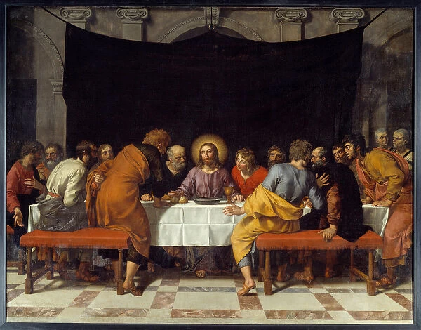 The Cene Christ surrounds apostles. Painting by Frans Pourbus Le Jeune (Francois (Franz