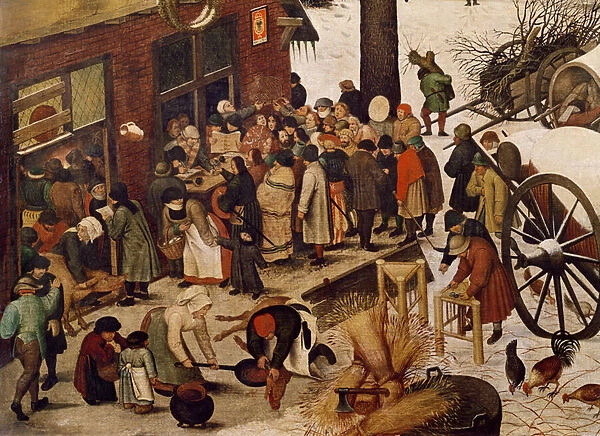 The Census at Bethlehem, detail of census office (oil on panel)