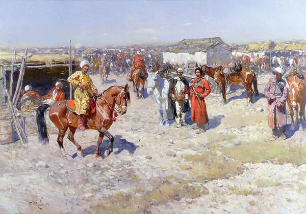 Central Asian Horse Market (oil on canvas)