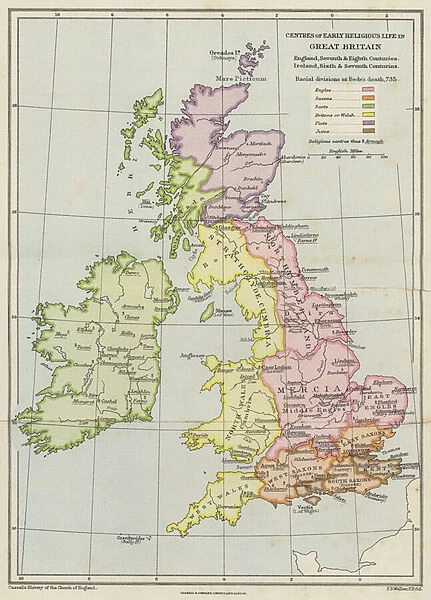 Centres of Early Religious Life in Great Britain (colour litho)