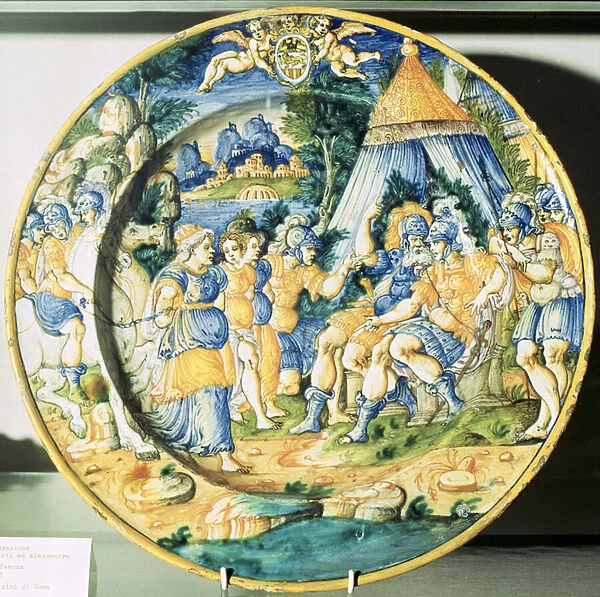 Ceramic Plate showing Darius III and his family before Alexander the Great, by Giovanni Battista da Faenza (1540-1614), 1563